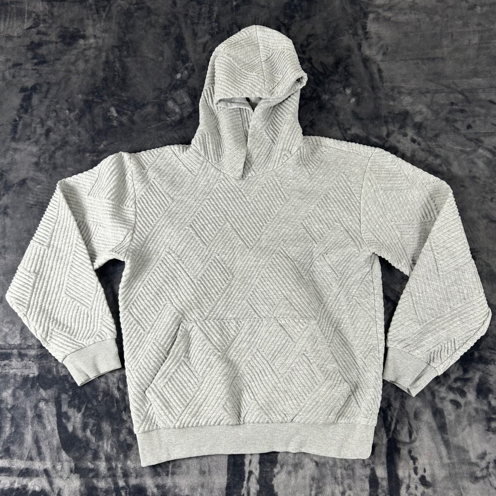 Zara Hoodie Women XL Grey Textured Geometric Quilted Pullover 4087/323